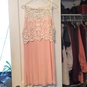 Pink dress, with white lace top